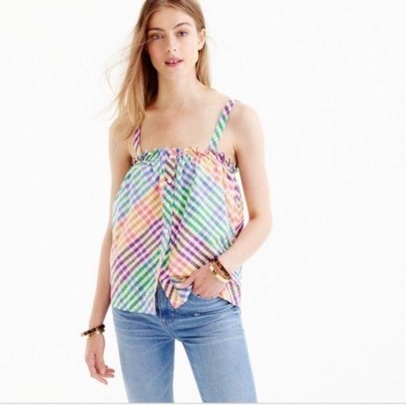 J.Crew Button Front Gingham Rainbow Plaid Tank Top